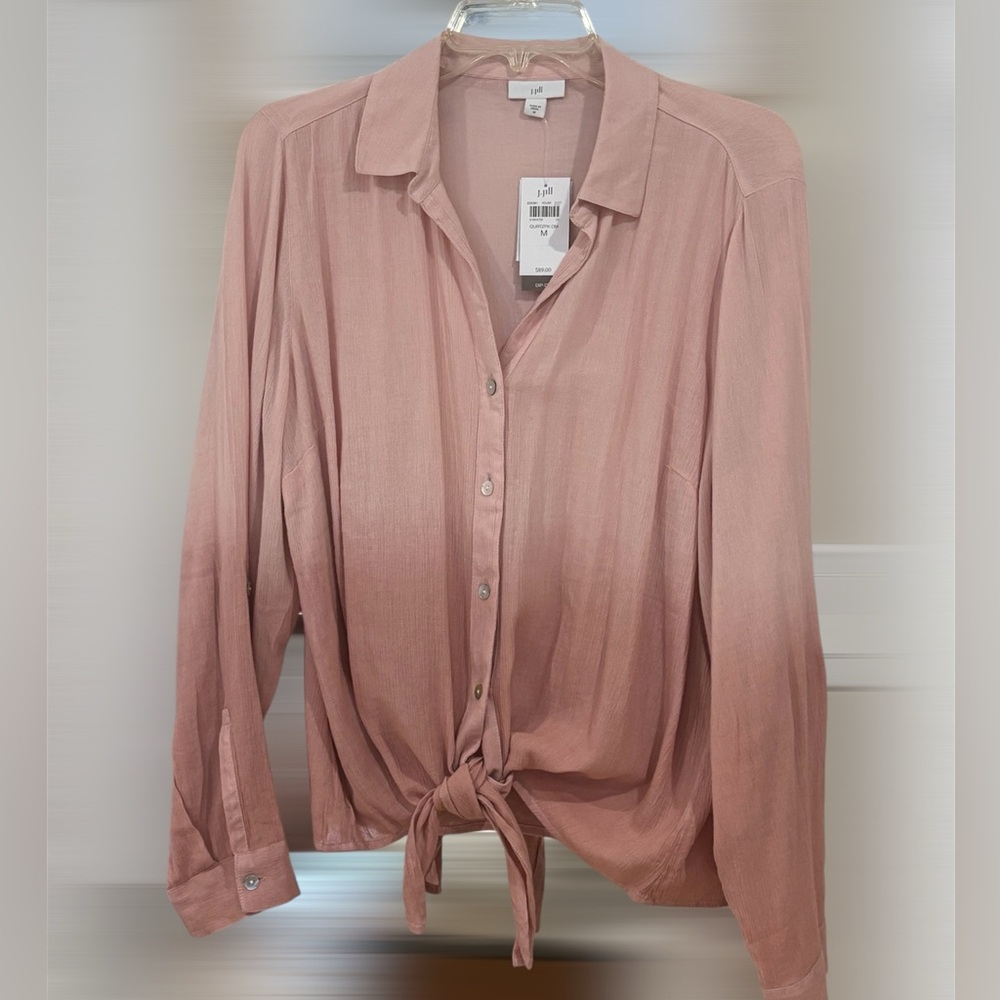 J. Jill Pink Button-Up / Tie Blouse